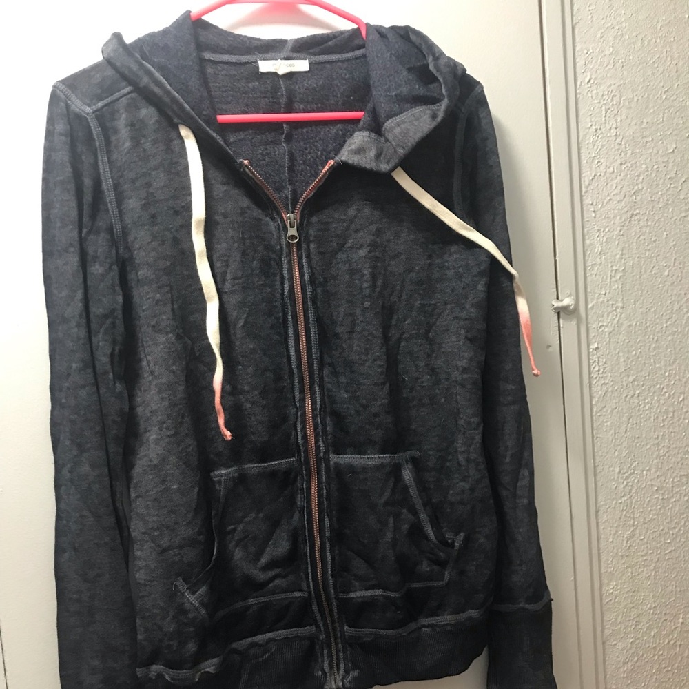 Maurices Dark Gray Zip-Up Hoodie with Cream Drawstrings